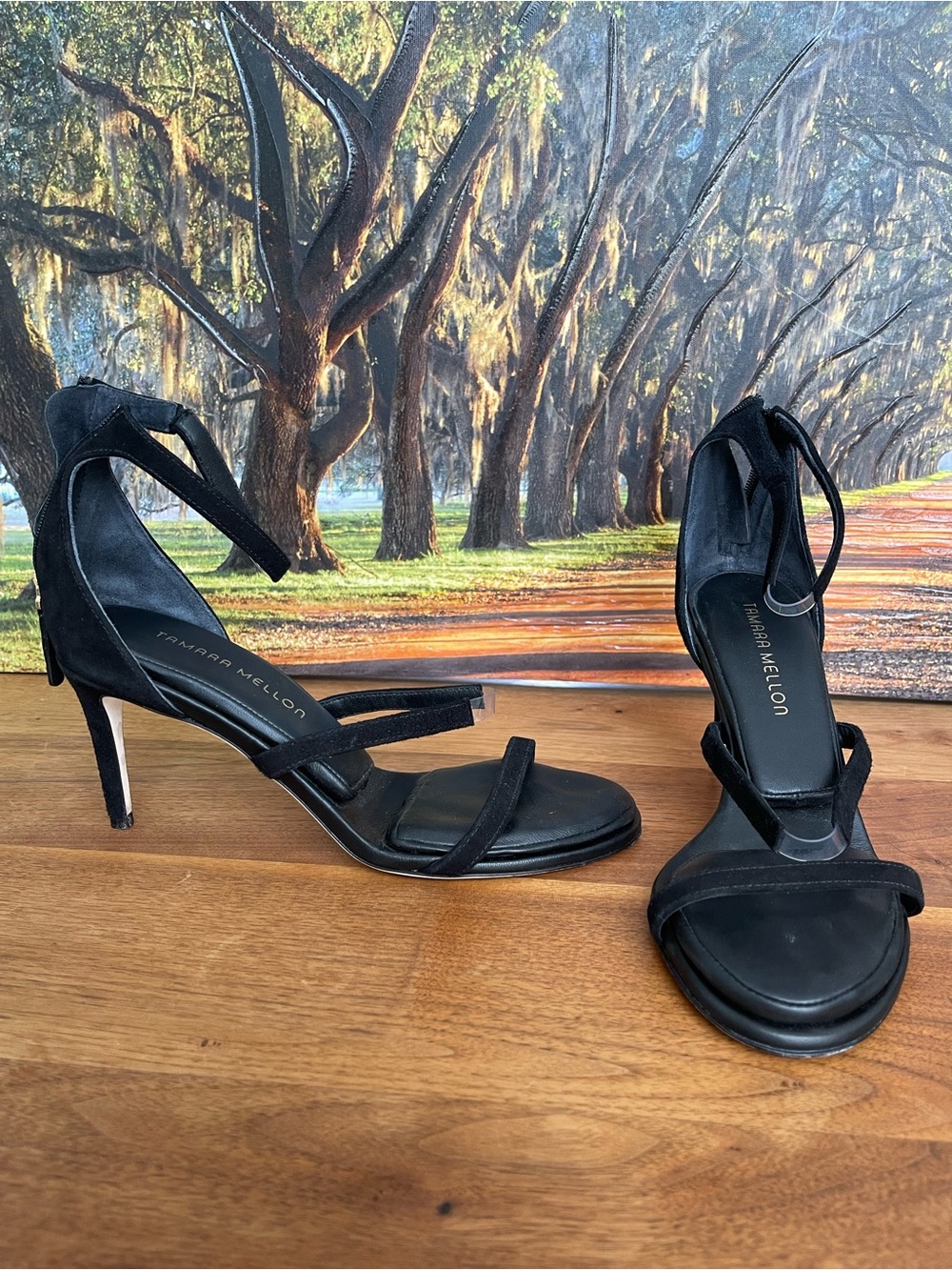 Tamara Mellon Black Strappy High-Heel Sandals size 39 made in Italy leather